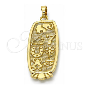 Dije Elegante 05.213.0009 Oro Laminado, Diseño de Elefante y Rana, Pulido, Tono Dorado
