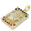 Dije Religioso 05.213.0011 Oro Laminado, Diseño de Guadalupe, con Multicolor Cristal, Pulido, Tono Dorado