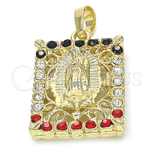 Dije Religioso 05.213.0011 Oro Laminado, Diseño de Guadalupe, con Multicolor Cristal, Pulido, Tono Dorado