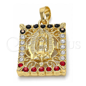 Dije Religioso 05.213.0011 Oro Laminado, Diseño de Guadalupe, con Cristal Multicolor, Pulido, Tono Dorado