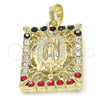 Dije Religioso 05.213.0011 Oro Laminado, Diseño de Guadalupe, con Multicolor Cristal, Pulido, Tono Dorado