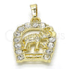 Dije Elegante 05.213.0016 Oro Laminado, Diseño de Elefante, con Blanca Cristal, Pulido, Tono Dorado