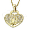 Dije Elegante 05.213.0017 Oro Laminado, Diseño de Corazón y Guadalupe, con Blanca Cristal, Pulido, Tono Dorado