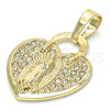 Dije Elegante 05.213.0017 Oro Laminado, Diseño de Corazón y Guadalupe, con Blanca Cristal, Pulido, Tono Dorado