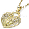 Dije Elegante 05.213.0017 Oro Laminado, Diseño de Corazón y Guadalupe, con Blanca Cristal, Pulido, Tono Dorado