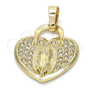 Dije Elegante 05.213.0017 Oro Laminado, Diseño de Corazón y Guadalupe, con Blanca Cristal, Pulido, Tono Dorado