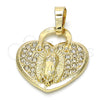 Dije Elegante 05.213.0017 Oro Laminado, Diseño de Corazón y Guadalupe, con Blanca Cristal, Pulido, Tono Dorado