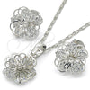 Juego de Arete y Dije de Adulto 10.106.0001.1 Rodio Laminado, Diseño de Flor, con Blanca Zirconia Cubica, Pulido, Rodinado