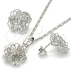 Juego de Arete y Dije de Adulto 10.106.0001.1 Rodio Laminado, Diseño de Flor, con Blanca Zirconia Cubica, Pulido, Rodinado