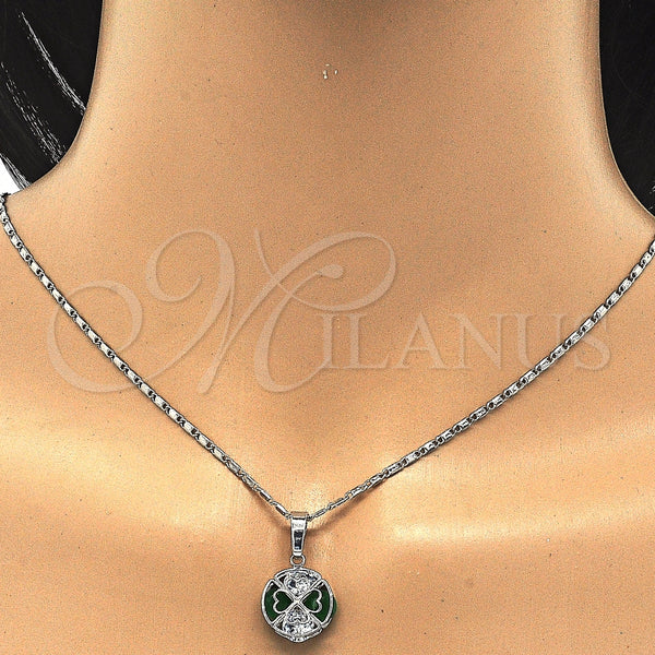 Juego de Arete y Dije de Adulto 10.106.0002.3 Rodio Laminado, con Zirconia Cubica Verde y Blanca, Pulido, Rodinado