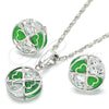 Juego de Arete y Dije de Adulto 10.106.0002.3 Rodio Laminado, con Zirconia Cubica Verde y Blanca, Pulido, Rodinado