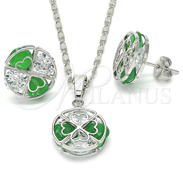 Juego de Arete y Dije de Adulto 10.106.0002.3 Rodio Laminado, con Zirconia Cubica Verde y Blanca, Pulido, Rodinado