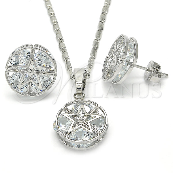 Juego de Arete y Dije de Adulto 10.106.0004.1 Rodio Laminado, Diseño de Estrella, con Zirconia Cubica Blanca, Pulido, Rodinado