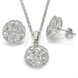 Juego de Arete y Dije de Adulto 10.106.0004.1 Rodio Laminado, Diseño de Estrella, con Zirconia Cubica Blanca, Pulido, Rodinado