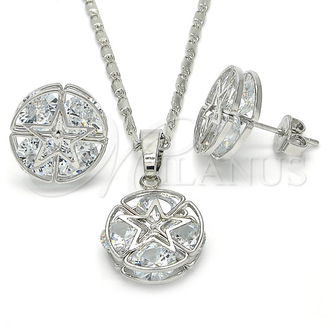 Juego de Arete y Dije de Adulto 10.106.0004.1 Rodio Laminado, Diseño de Estrella, con Zirconia Cubica Blanca, Pulido, Rodinado