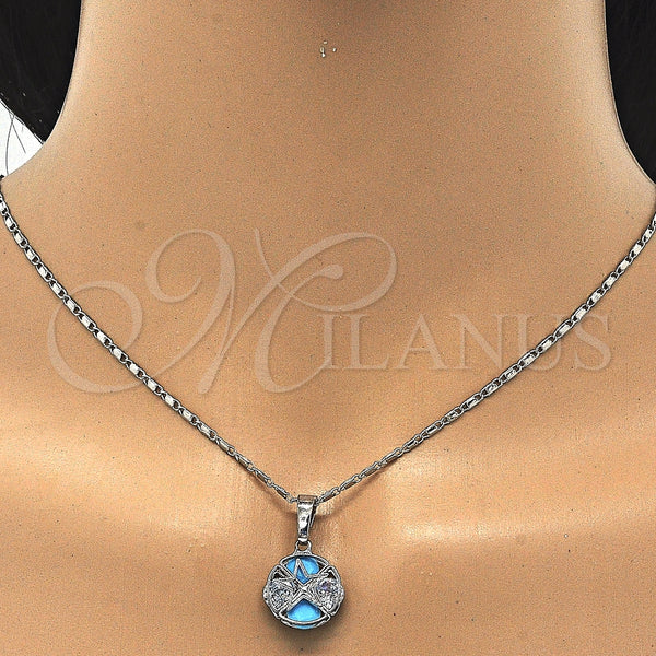 Juego de Arete y Dije de Adulto 10.106.0004.3 Rodio Laminado, Diseño de Estrella, con Zirconia Cubica Turquoise y Blanca, Pulido, Rodinado