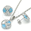 Juego de Arete y Dije de Adulto 10.106.0004.3 Rodio Laminado, Diseño de Estrella, con Zirconia Cubica Turquoise y Blanca, Pulido, Rodinado