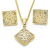 Juego de Arete y Dije de Adulto 10.106.0005 Oro Laminado, Diseño de Mariposa, con Blanca Zirconia Cubica, Pulido, Tono Dorado