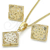Juego de Arete y Dije de Adulto 10.106.0005 Oro Laminado, Diseño de Mariposa, con Blanca Zirconia Cubica, Pulido, Tono Dorado