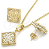 Juego de Arete y Dije de Adulto 10.106.0005 Oro Laminado, Diseño de Mariposa, con Blanca Zirconia Cubica, Pulido, Tono Dorado