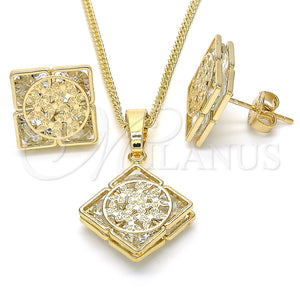 Juego de Arete y Dije de Adulto 10.106.0005 Oro Laminado, Diseño de Mariposa, con Blanca Zirconia Cubica, Pulido, Tono Dorado