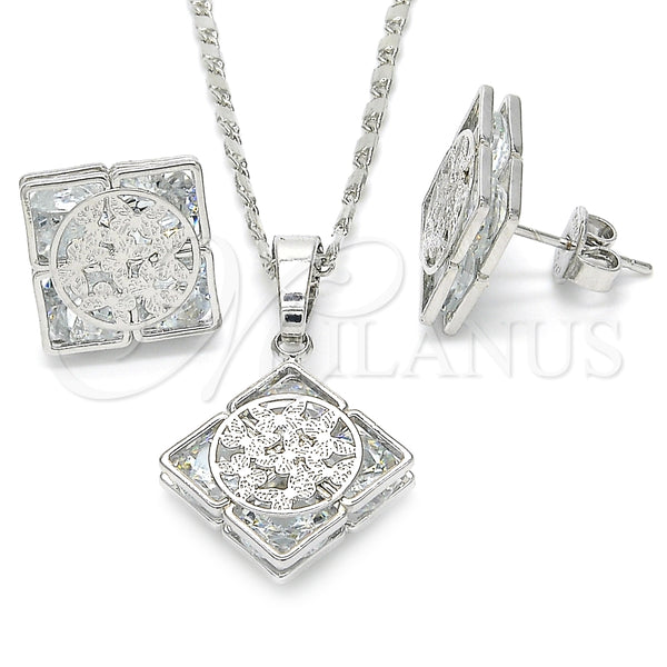 Juego de Arete y Dije de Adulto 10.106.0005.1 Rodio Laminado, Diseño de Mariposa, con Zirconia Cubica Blanca, Pulido, Rodinado