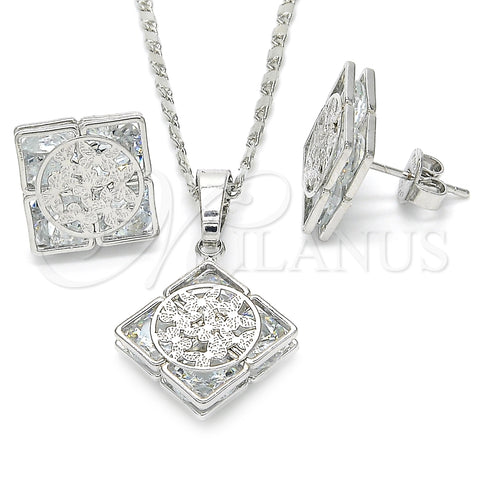 Juego de Arete y Dije de Adulto 10.106.0005.1 Rodio Laminado, Diseño de Mariposa, con Zirconia Cubica Blanca, Pulido, Rodinado