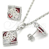 Juego de Arete y Dije de Adulto 10.106.0005.3 Rodio Laminado, Diseño de Mariposa, con Zirconia Cubica Granate y Blanca, Pulido, Rodinado