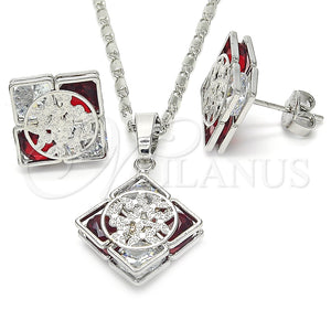 Juego de Arete y Dije de Adulto 10.106.0005.3 Rodio Laminado, Diseño de Mariposa, con Zirconia Cubica Granate y Blanca, Pulido, Rodinado