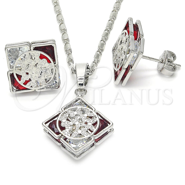 Juego de Arete y Dije de Adulto 10.106.0005.3 Rodio Laminado, Diseño de Mariposa, con Zirconia Cubica Granate y Blanca, Pulido, Rodinado