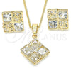 Juego de Arete y Dije de Adulto 10.106.0006 Oro Laminado, Diseño de Corona, con Blanca Zirconia Cubica, Pulido, Tono Dorado