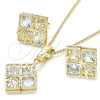 Juego de Arete y Dije de Adulto 10.106.0006 Oro Laminado, Diseño de Corona, con Blanca Zirconia Cubica, Pulido, Tono Dorado