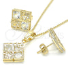 Juego de Arete y Dije de Adulto 10.106.0006 Oro Laminado, Diseño de Corona, con Blanca Zirconia Cubica, Pulido, Tono Dorado