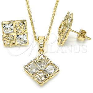 Juego de Arete y Dije de Adulto 10.106.0006 Oro Laminado, Diseño de Corona, con Blanca Zirconia Cubica, Pulido, Tono Dorado