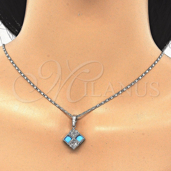 Juego de Arete y Dije de Adulto 10.106.0006.3 Rodio Laminado, Diseño de Corona, con Zirconia Cubica Turquoise y Blanca, Pulido, Rodinado