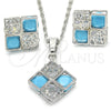 Juego de Arete y Dije de Adulto 10.106.0006.3 Rodio Laminado, Diseño de Corona, con Zirconia Cubica Turquoise y Blanca, Pulido, Rodinado