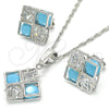 Juego de Arete y Dije de Adulto 10.106.0006.3 Rodio Laminado, Diseño de Corona, con Zirconia Cubica Turquoise y Blanca, Pulido, Rodinado