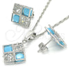 Juego de Arete y Dije de Adulto 10.106.0006.3 Rodio Laminado, Diseño de Corona, con Zirconia Cubica Turquoise y Blanca, Pulido, Rodinado