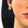 Juego de Arete y Dije de Adulto 10.106.0009 Oro Laminado, Diseño de Flor, con Blanca Zirconia Cubica, Pulido, Tono Dorado