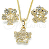 Juego de Arete y Dije de Adulto 10.106.0009 Oro Laminado, Diseño de Flor, con Blanca Zirconia Cubica, Pulido, Tono Dorado