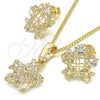 Juego de Arete y Dije de Adulto 10.106.0009 Oro Laminado, Diseño de Flor, con Blanca Zirconia Cubica, Pulido, Tono Dorado