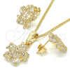 Juego de Arete y Dije de Adulto 10.106.0009 Oro Laminado, Diseño de Flor, con Blanca Zirconia Cubica, Pulido, Tono Dorado