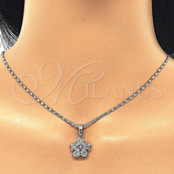 Juego de Arete y Dije de Adulto 10.106.0009.1 Rodio Laminado, Diseño de Flor, con Zirconia Cubica Blanca, Pulido, Rodinado