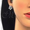 Juego de Arete y Dije de Adulto 10.106.0009.1 Rodio Laminado, Diseño de Flor, con Zirconia Cubica Blanca, Pulido, Rodinado