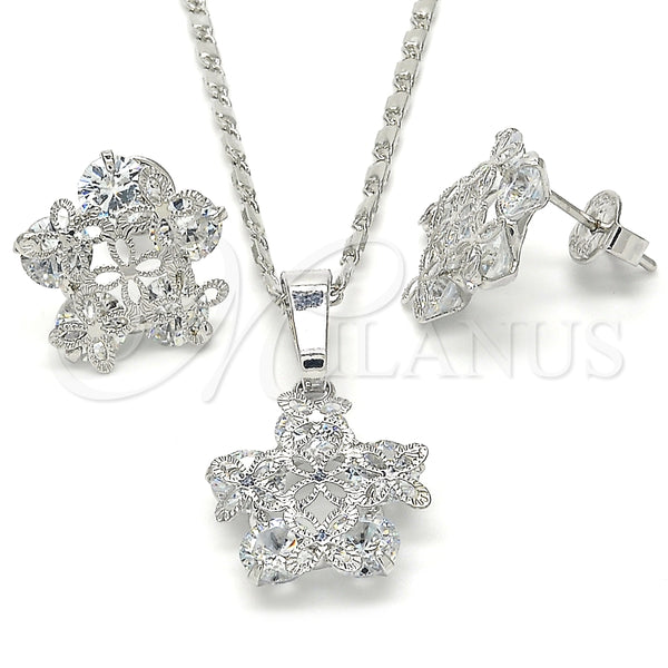 Juego de Arete y Dije de Adulto 10.106.0009.1 Rodio Laminado, Diseño de Flor, con Zirconia Cubica Blanca, Pulido, Rodinado