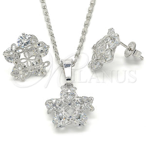 Juego de Arete y Dije de Adulto 10.106.0009.1 Rodio Laminado, Diseño de Flor, con Zirconia Cubica Blanca, Pulido, Rodinado