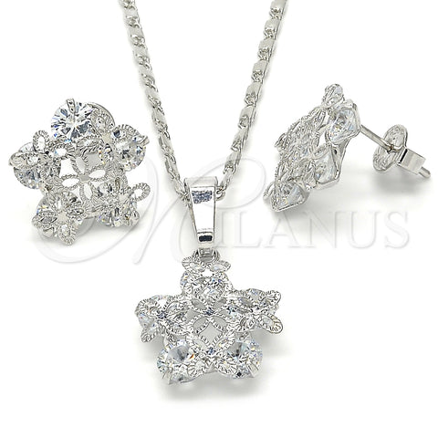 Juego de Arete y Dije de Adulto 10.106.0009.1 Rodio Laminado, Diseño de Flor, con Zirconia Cubica Blanca, Pulido, Rodinado