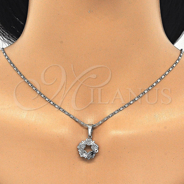 Juego de Arete y Dije de Adulto 10.106.0010.1 Rodio Laminado, Diseño de Flor, con Zirconia Cubica Blanca, Pulido, Rodinado