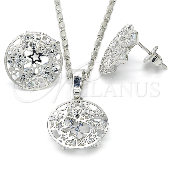 Juego de Arete y Dije de Adulto 10.106.0012.1 Rodio Laminado, Diseño de Estrella, con Zirconia Cubica Blanca, Pulido, Rodinado