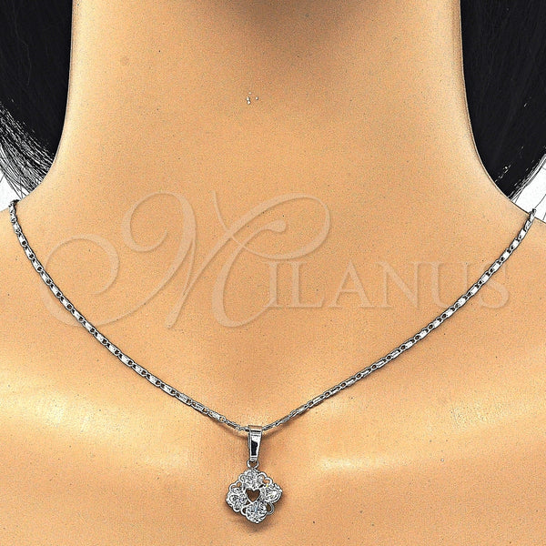 Juego de Arete y Dije de Adulto 10.106.0013.1 Rodio Laminado, Diseño de Corazón, con Zirconia Cubica Blanca, Pulido, Rodinado